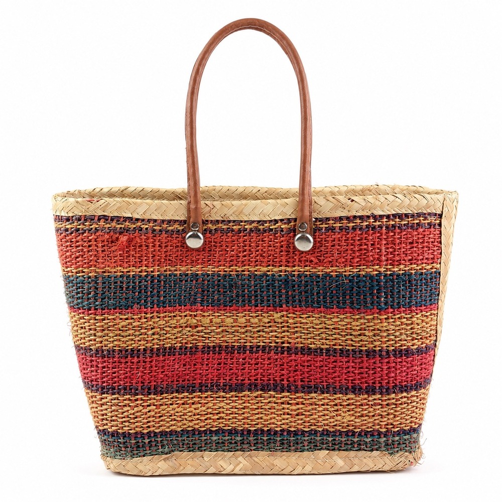 Vintage Y2K Multicolor Boho Woven Straw Vacation Beach Shoulder Bag Purse